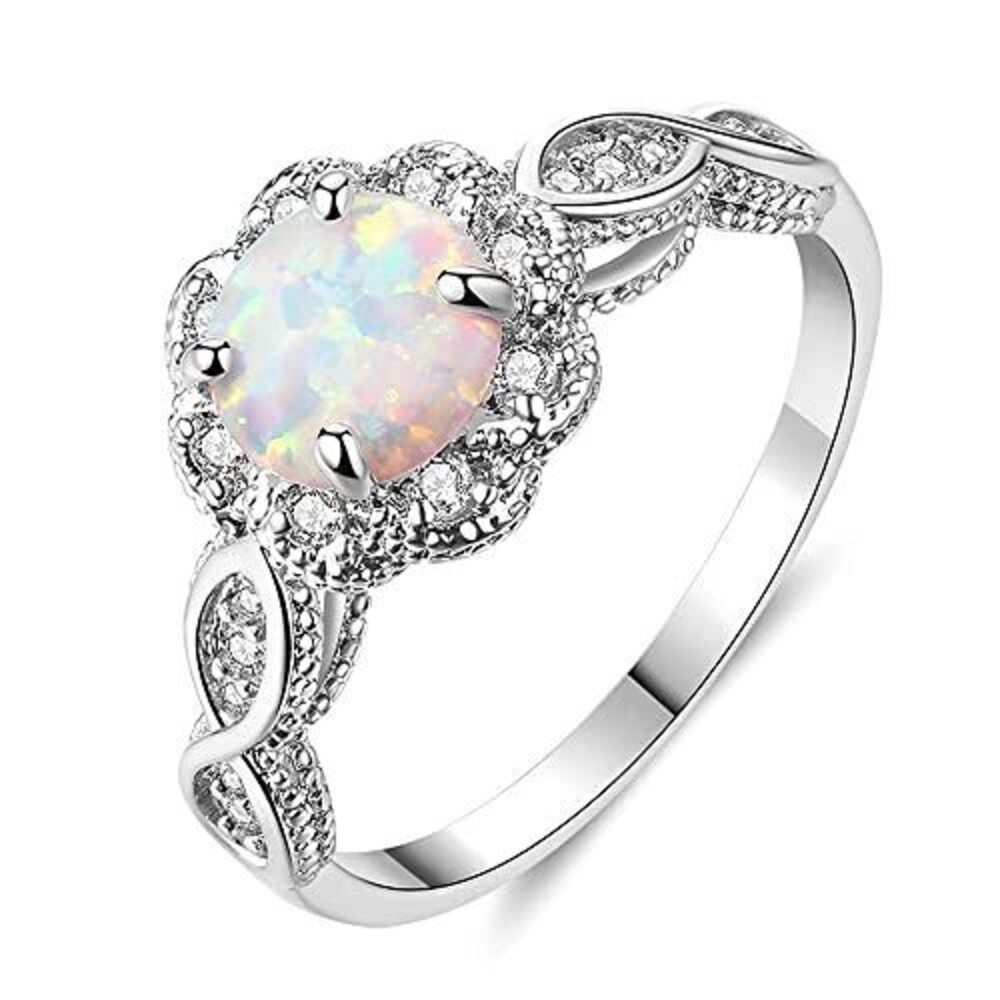 5078 18K Gold Plated Opal Ring-White Fire Opal & Amethyst & Cubic Zirconia